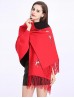 Cashmere Feeling Floral Embroidery Cape W/Sleeves